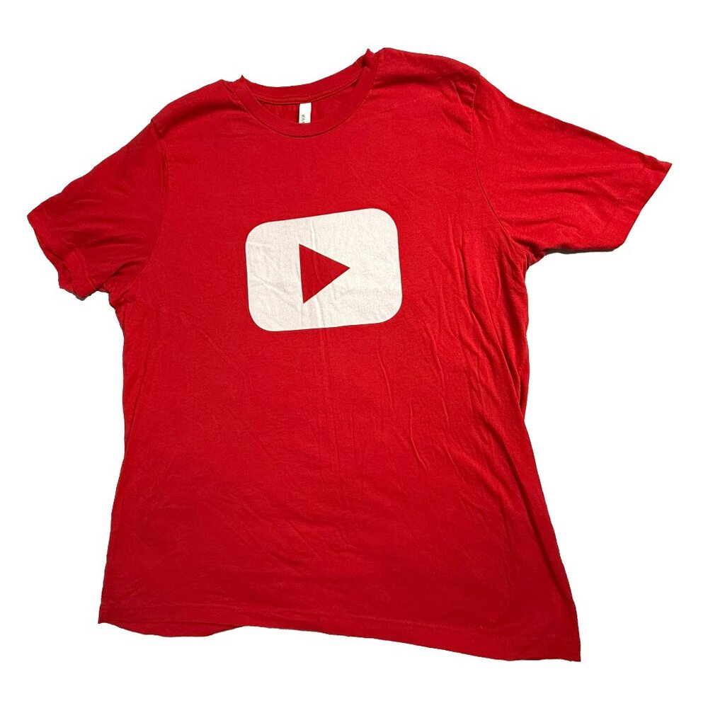 Red Youtube Play Button Icon Screenprint  2XL Bella + Canvas TShirt
